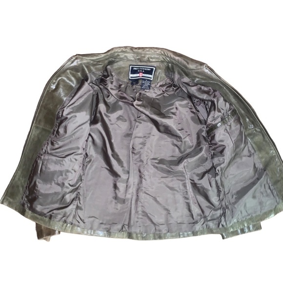 Olive Green Leather Zip Front Jacket - Picture 2 of 6